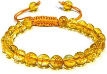 P&R:UK Citrine Crystal Heated Bracelet – Gemstone Bead Bracelet with Adjustable Macrame String – Chic Gemstone Bracelet for Men and Women – 8mm Round Healing Crystal Bead Bracelets