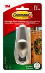 Command Outdoor Large Brushed Nickel, Metal Command Hook with Strips - For Hanging Outdoor Wreaths, Signs and Other Heavy Items Securely and Damage Free