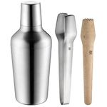 WMF Matroschka Cocktail Set 4-piece bar set with shaker 700ml, bar cocktail strainer, ice tongs and wooden pestle Matryoshka, nestable in each other gift box dishwasher-safe,32 x 18 x 18 cm