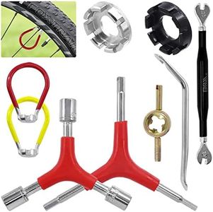Tanstic 9Pcs Bike Spoke Wrench Set Including Bicycle Spoke Wrench & Bike Tire Lever & Bike Hex Wrench & Valve Stem Core Tool & Bike Rim Correct Kit Cycling Pocket Tools for Road and Mountain Bikes