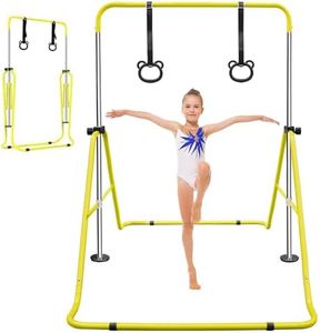 Children's Gymnastic Bar with Bear Rings, Yellow, Adjustable Height 34.8-51 inches, 110 lbs Weight Capacity