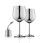 WOTOR 18 oz Stainless Steel Wine Glasses Set of 2 with Wine Stopper - Unbreakable & Portable Metal Wine Glass for Outdoor Events, Like Travel, Camping and Pool, Ideal Wine Accessories Gift (Silver)