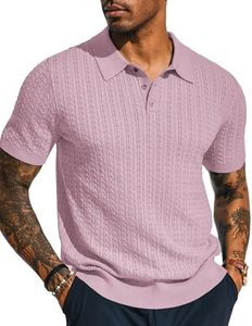 PJ PAUL JONES Mens Polo Shirt Knit Textured Collared Shirts Pink S