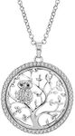 Necklace for Women Tree of Life Necklace Cute Owl Pendant Necklace for Girls Gold Long Chain Necklace with CZ Crystal