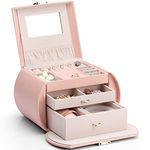 Vlando Princess Style Girls Jewelry Box-3 Layer Jewelry Box with Mirror,Kids jewelry box for Girls Birthday Gifts,Pink