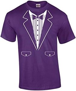 Funny Formal Tuxedo with Bowtie Classy Men's Short Sleeve T-shirt Humorous Wedding Bachelor Party Retro Tee, Purple, XX-Large