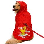 Waterproof Dog Raincoat with Hood & Mesh Lining | Collar & Harness Leash Opening | Duck Rain Red (M)