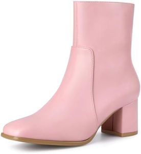 Allegra K Women's Square Toe Side Zip Block Heel Pink Ankle Boots 6.5 M US