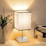 SCUXASH Touch Lamps Bedside with E27 LED Bulb Included, Bedside Lamps for Bedroom & Living Room with Beige Fabric Shade & Silver Base, 3-Way Dimmable Bedroom lamp