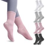 Provone 4 Pairs Non Slip Yoga Socks for Women Girls with Grips Pilates Socks,Anti Skid Socks Grip Socks Long Cotton Slipper Socks for Yoga Ballet Pilates Barre Workout Sporting, Size 6.5-10