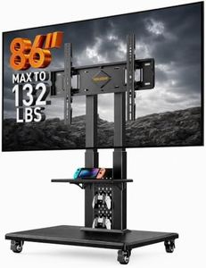 Perlegear Rolling TV Stand for 32”–86” TVs up to 132 lbs, Outdoor TV Stand with Pegboard Storage & Quiet Wheels, Swivel & Height Adjustable Mobile TV Cart with Wood Shelf, Max VESA 600x400mm, PGTVC34B