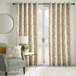 Laurence Llewelyn-Bowen - Ochre/White Tropical Palm Tree Curtains W90 x L72 (229 x 183cm) - Jacquard Curtains w/Floral Leaf/Fern - Luxury Drapes for Living Room/Bedroom- Paradise Palm Collection