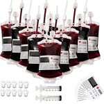 Aihenzong 10Pieces Blood Bags with Clip Blood Group Sticker and 2 Drinks Syringe, Drink Pouches for Halloween Nurse Cosplay Party Props Party Favors