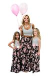 YMING Mother and Daughter Sleeveless Dresses Floral Dress Round Neck Maxi Dress Family Dress Summer Dress Stripes Flowers 9-10 Years