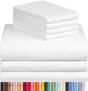 LuxClub 7 PC Split King Sheet Set Bed Sheets Deep Pockets 18" Eco Friendly Wrinkle Free Cooling Sheets Machine Washable Hotel Bedding Silky Soft - White Split King