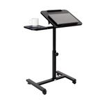 Seville Classics Airlift Height Adjustable Mobile Rolling Laptop Cart Computer Workstation Desk, Table for Home, Office, Classroom, Hospital, w/Wheels, Black, Tilt w/Side Table (28") (New Model)