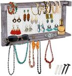 Comfify Rustic Jewelry Organizer – Wall Mounted Jewelry Holder w/Removable Bracelet Rod, Shelf & 16 Hooks – Perfect Earrings, Necklaces & Bracelets Holder – Rustic White