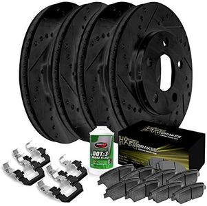 Hart Brakes Front Rear Brake Rotors Black Drilled Slotted Ceramic Pads Compatible For 2007-2012 Dodge Nitro, Jeep Liberty