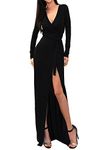 Vivicastle Women's Sexy Long Sleeve Tulip Wrap Slit Front Full Long Maxi Dress, Black, Large