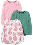 Simple Joys by Carter's Baby Girls and Toddler Girls' 3-Pack Long-Sleeve Tops Shirt, Green/Pink/Floral, 2 US