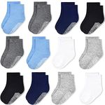 Baby Non Slip Socks 12 Pairs with Grips Anti Skid Sticky Socks for 6-12 Months Toddler Little Boys Girls Infants Kids (#1 Boys 12 Pairs, 6-12 Months)