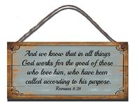 Religious Sign Birthday Occasion Shabby Chic Wooden Wall Plaque and We Know That in All Things God Works Gift Present