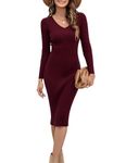 Blooming Jelly Womens Black Jumper Dress Long Sleeve Midi Dress V Neck Sweaters Bodycon Knitted Jumpers