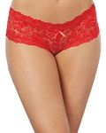 Dreamgirl Women's Sexy Fashion Lingerie, Stretch Lace Cheeky Hipster Panty, Red, Small-Medium