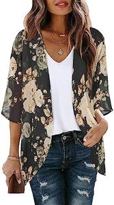 Womens Floral Tops Short Sleeve Casual Summer Loose Cover ups Shirts (Black Khaki Floral, L)