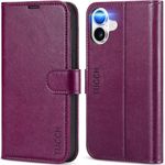 TUCCH Case for iPhone 16 6.1", Wallet Case with [RFID Blocking] [4 Card Slots] Kickstand [Shockproof TPU Interior Case], PU Leather Magnetic Flip Cover Compatible with iPhone 16 5G 2024, Plum Purple