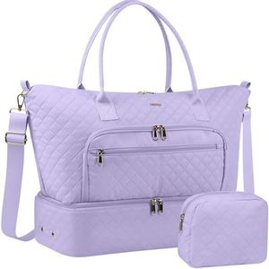 HOTOR Travel Duffle Bag for Women - Carry on Bag with Toiletry Pouch & Shoe Compartment, Large Overnight Weekender Bags for Gym, Business Trips, Sports and Hospital, Purple, 17.3" x 7.9" x 13.4"
