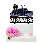 Vintage Heavy Truck Wedding Cake Topper - Bride and Groom with Heavy Truck Cake Topper - Funny Mr And Mrs Cake Topper for Wedding/Anniversary/Bridal Shower Party Decor