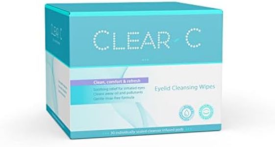 Clear C Eye Lids Pre Moistened Cleaning Wipes for Dry Eyes, Red Eye Irritation - Rinse Free Eye Cleansing Wipes - 30 Count, Pack of 1 Individually Wrapped Travel Wipes