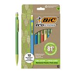 BIC Ecolutions Mechanical Pencils with Erasers, With Colourful Barrel, Medium Point (0.7 mm), 12-Count Pack, Mechanical Pencils Made from 81% Recycled Plastic