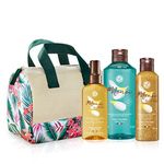 Yves Rocher Gift set Monoi Lover 4-piece, Multi-Purpose Non-Greasy Light Oil for Body and Hair 125 ml, Gentle Hair & Body Wash shower gel 400 ml, Monoï Body Scrub-In-Oil Tan 150ml & free vanity bag