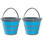 Bramble - 2 Pack 10 Litre Collapsible Multi-use Portable Cleaning Fishing Camping Silicone Bucket, Space Saving Design for Home & Outdoors - Flattens to 5cm (2 Pack) - Blue/Grey