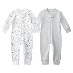 Owlivia Organic Cotton Baby Boy Girl 2 Pack Zip up Sleep N Play, Footless, Long Sleeve(12-18 Months, Gray Melange & Blue Star)