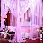 Lighting-Time 4 Corners Square Bed Canopy Twin Full Queen King Mosquito Net Indoor Outdoor (King,Purple)