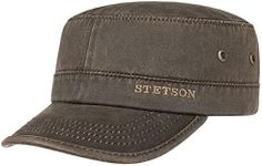 Stetson Datto Men's Armycap - Water-Repellent Cotton Cap - Summer/Winter - Army Hat with Sun Protection UV 40+ - Washed Leather Look (Oilskin) - Urban Cap, brown, L