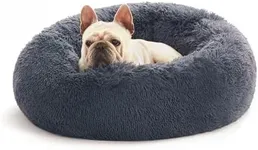 Love's cabin 24in Cat Beds for Indoor Cats - Cat Bed with Machine Washable, Waterproof Bottom - Bluish Grey Fluffy Cushion Pet Bed for Joint-Relief and Sleep Improvement