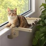 Navaris Cat Hammock Bed - Window Perch Made of Wood and Canvas - Hang on Windows Beds and Other Furniture - Suitable for Larger Cats - Max Weight 14kg (31lb)