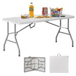 SogesHome 5ft Folding Picnic Table, 60 inch Utility Folding Table, Indoor Outdoor Plastic Picnic Party Dining Table (White)