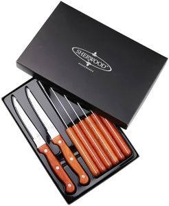 Sherwood 8 Piece High-Quality Stainless Steel Steak Knives Set - Classy and Vintage Wooden Handle Premium Steak Knife Multipurpose Knife Set - Durable, Elegant Design for Fine Dining Experiences