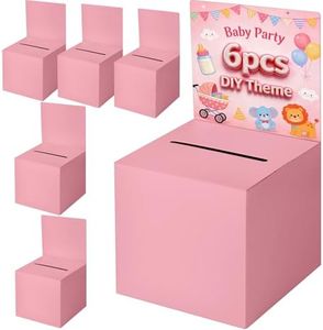 Ricalin 6-Pack Pink Raffle Boxes with Slot, Card Box with Removable Header for Tickets, Voting, Ballots, Donations & Suggestions, Suitable for Fundraising, Graduation Party Valentines DIY Events