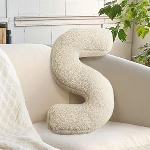 huraty Ivory Alphabet S Pillow Decorative Sofa Couch Throw Pillow Novelty Nursey Playroom Decor Toddler Gifts (S, 14.9" Lx11.8 W)