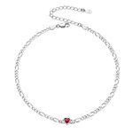 Women Girls Barefoot Jewelry Simulated Heart Gem Inlaid 925 Sterling Silver Figaro Chain Anklets