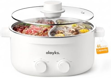 Olayks Electric Hot Pot, 6L Dual Flavor Pot with Independent Power Control | Stainless Steel Electric Pot with Divider, 1500W Shabu Shabu Pot with Multi-Power Adjustment for Family Dinners, Parties