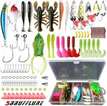 SBBUFFLURE Fishing Topwater Lures Fishing Lures Kit for Freshwater Soft Plastic Lures Fishing Accessories Tackle Boxes Fishing Spoons Swimbaits Minnow Popper Crankbait VIB (107Pcs Fishing Lures)