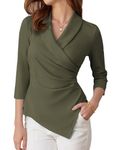 GRACE KARIN Womens' V Neck Blouse Tops Elegant 3/4 Sleeve Tops for Women UK Bodycon Shirts for Women UK Army Green XL