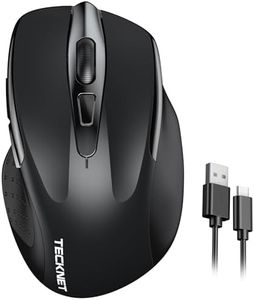 TECKNET Wireless Mouse Rechargeable, 2.4G USB-A Silent Mouse, Quiet Click, 6 Adjustable 4800 DPI, Cordless Computer Mouse, Ergonomic Mouse for Laptop, 6 Buttons Mouse for Chromebook, Ergo Grip - Black